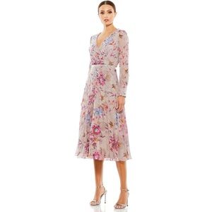 Mac Duggal Floral Midi Dress - Pink and Purple
